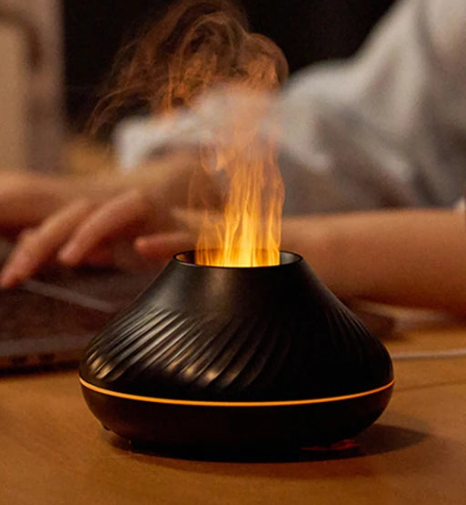 Diffuseur d'Arômes Volcanique et Lampe à Huiles Essentielles - Humidificateur d'Air Portable USB 130 ml avec Lumière Nocturne à Flamme Colorée