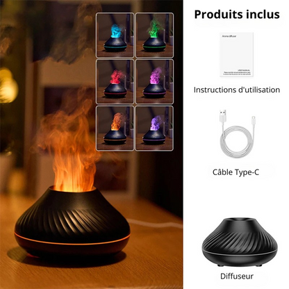 Diffuseur d'Arômes Volcanique et Lampe à Huiles Essentielles - Humidificateur d'Air Portable USB 130 ml avec Lumière Nocturne à Flamme Colorée