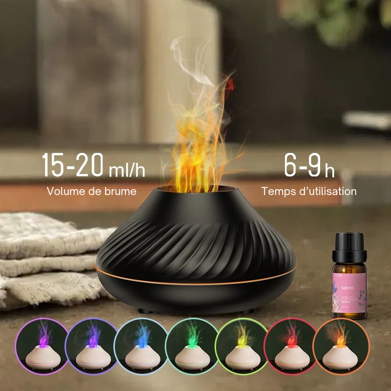 Diffuseur d'Arômes Volcanique et Lampe à Huiles Essentielles - Humidificateur d'Air Portable USB 130 ml avec Lumière Nocturne à Flamme Colorée